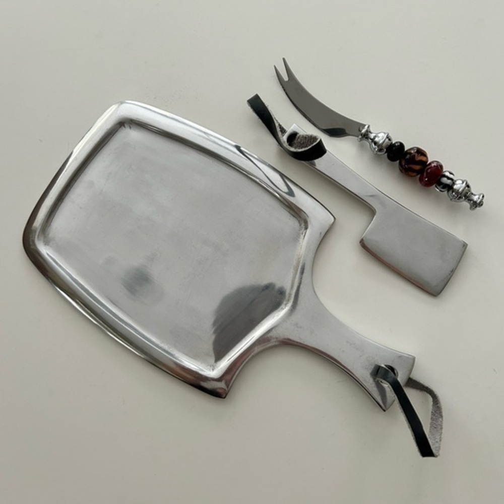3-Piece Stainless Steel Cheese Knifes & Plate Set
